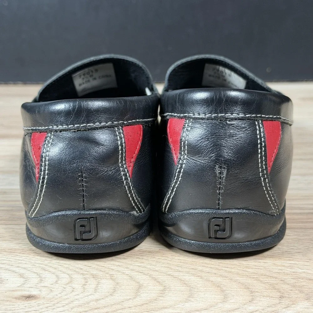 FootJoy Loafers Mens Size 7.5 Black Red Leather Slip On Casual Shoes Golf 79015